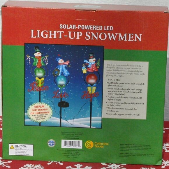 Solar-Powered LED Light-Up Snowmen Assembles Easily with Garden Stakes - New - Picture 3 of 4